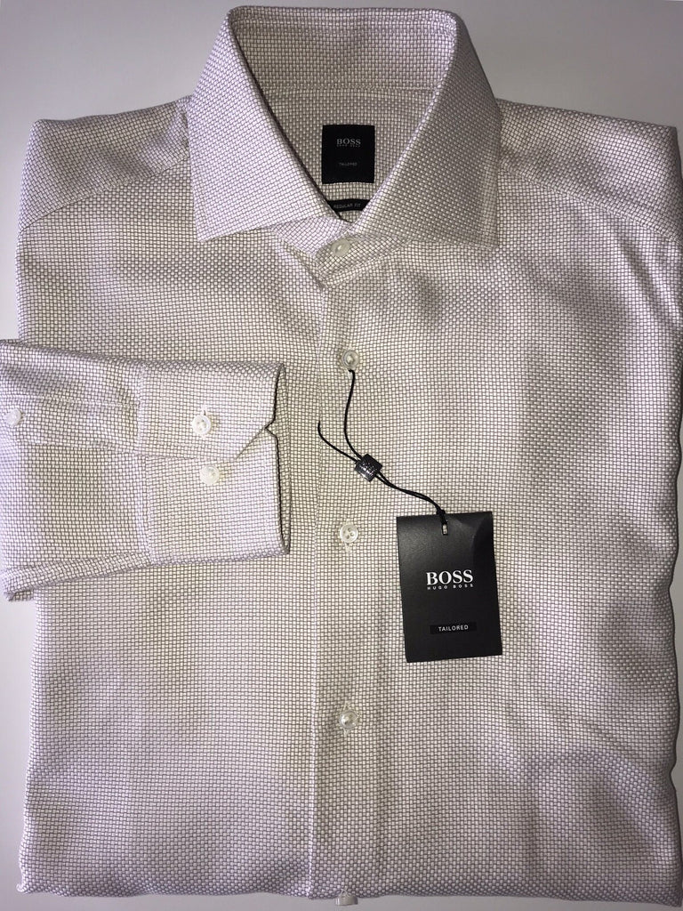 boss mens dress shirts Hugo Boss Mens Tailored Regular Fit Cotton Beige Dress Shirt Size 38/15 Nwt