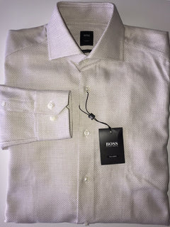 Hugo Boss Mens Tailored Regular Fit Cotton Beige Dress Shirt Size 38/15 NWT $255