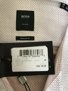 Hugo Boss Mens Tailored Regular Fit Cotton Beige Dress Shirt Size 38/15 NWT $255
