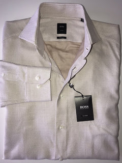 Hugo Boss Mens Tailored Regular Fit Cotton Beige Dress Shirt Size 38/15 NWT $255