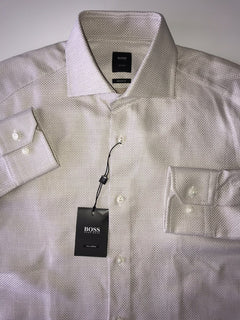Hugo Boss Mens Tailored Regular Fit Cotton Beige Dress Shirt Size 38/15 NWT $255