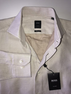 Hugo Boss Mens Tailored Regular Fit Cotton Beige Dress Shirt Size 38/15 NWT $255