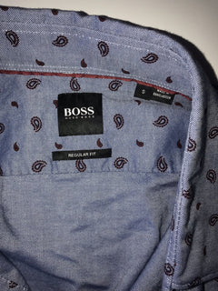 Hugo Boss Lucas Mens Regular Fit Cotton Blue Dress Shirt Size S NWT $148