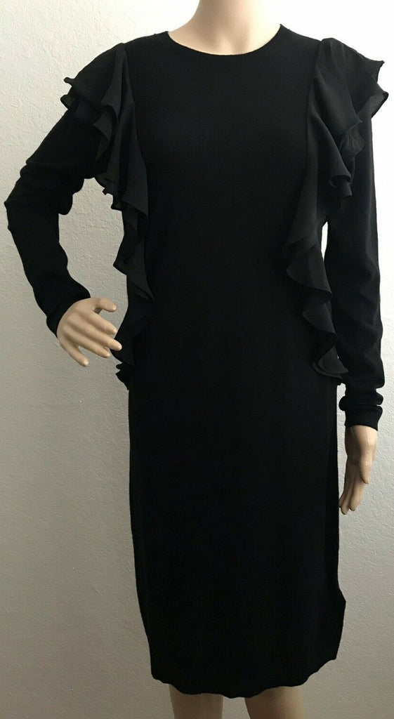 Polo Ralph Lauren Women's Black  Ruffled Cotton Sweater Dress Size M NWT