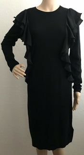 Polo Ralph Lauren Women's Black  Ruffled Cotton Sweater Dress Size M NWT