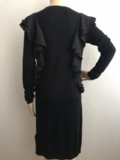 Polo Ralph Lauren Women's Black  Ruffled Cotton Sweater Dress Size M NWT