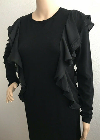 Polo Ralph Lauren Women's Black  Ruffled Cotton Sweater Dress Size M NWT