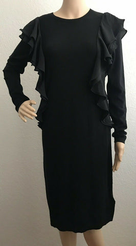 Polo Ralph Lauren Women's Black  Ruffled Cotton Sweater Dress Size M NWT