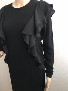 Polo Ralph Lauren Women's Black  Ruffled Cotton Sweater Dress Size M NWT