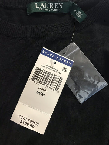 Polo Ralph Lauren Women's Black  Ruffled Cotton Sweater Dress Size M NWT