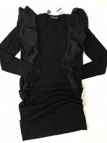 Polo Ralph Lauren Women's Black  Ruffled Cotton Sweater Dress Size M NWT