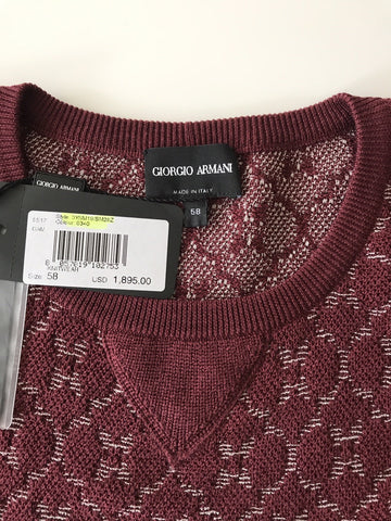 Giorgio Armani  Knitwear Burgundy Long Sleeves Sweater 58 EU 3YSM19 NWT $1895