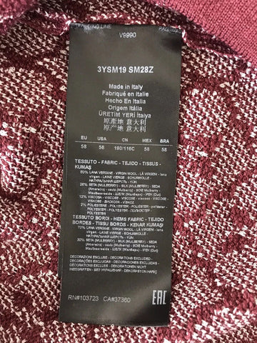 Giorgio Armani  Knitwear Burgundy Long Sleeves Sweater 58 EU 3YSM19 NWT $1895