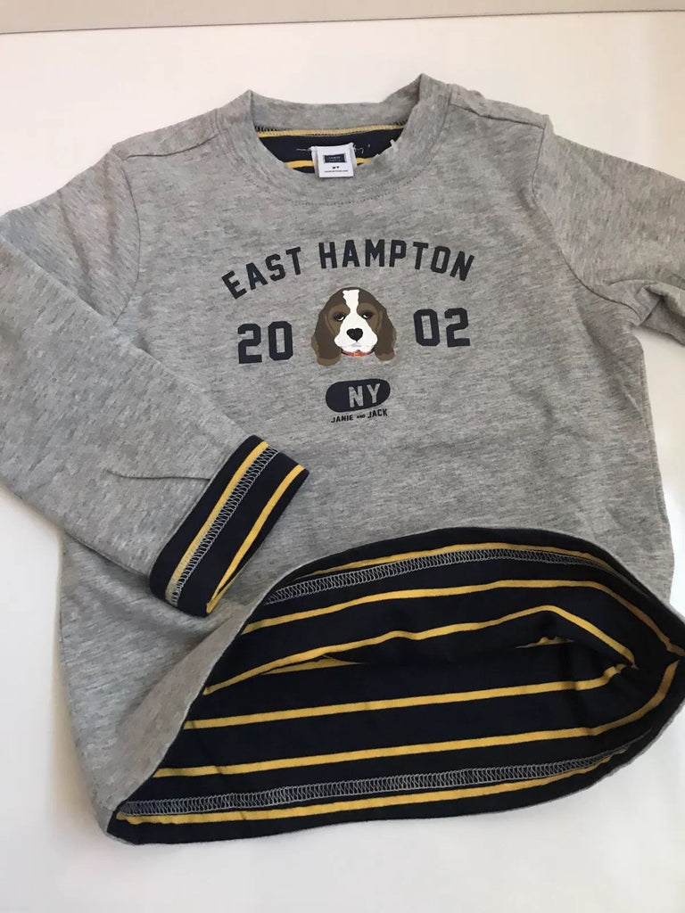 Janie and Jack boys Reversible East Hampton Dog Gray tee Size 3 to 6 NWT