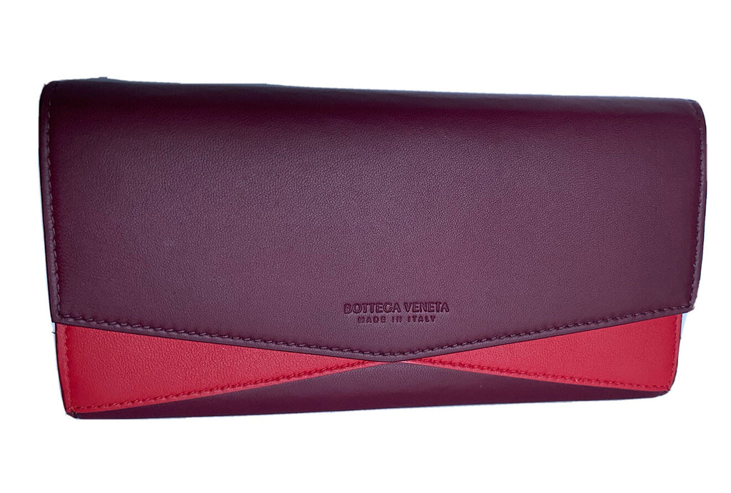 Bottega Veneta Leather Continental Bordeaux/Bright Red Wallet 608260 NWT $790