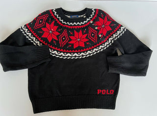 Polo Ralph Lauren Girls Black Let it Snow Cotton Sweater Size XL (16) NWT $145