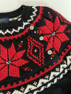 Polo Ralph Lauren Girls Black Let it Snow Cotton Sweater Size XL (16) NWT $145