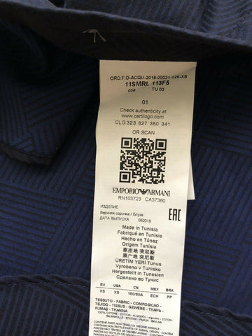 Emporio Armani Korean-Necked Blue Dress Shirt Size XS 11SMRL NWT $345