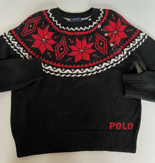 Polo Ralph Lauren Girls Black Let it Snow Cotton Sweater Size L (12-14) NWT $145