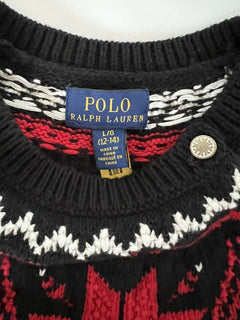 Polo Ralph Lauren Girls Black Let it Snow Cotton Sweater Size L (12-14) NWT $145