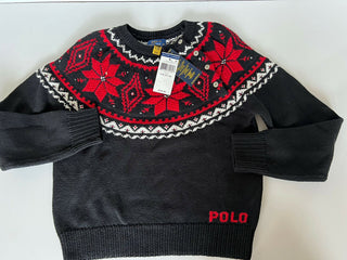 Polo Ralph Lauren Girls Black Let it Snow Cotton Sweater Size L (12-14) NWT $145