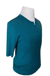 $995 Dolce&Gabbana Silk Short Sleeve Henley Shirt Teal 44 US (54 Euro) Italy NWT