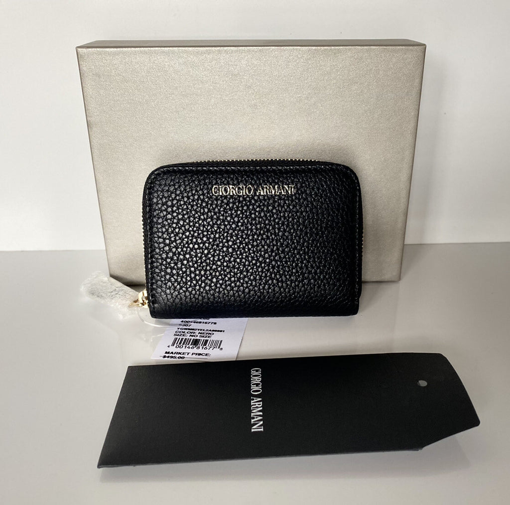 Giorgio Armani Logo Leather Zip-Aroud Wallet Made in Italy NIB $495