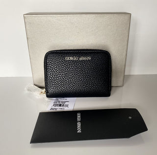 Giorgio Armani Logo Leather Zip-Aroud Wallet Made in Italy NIB $495