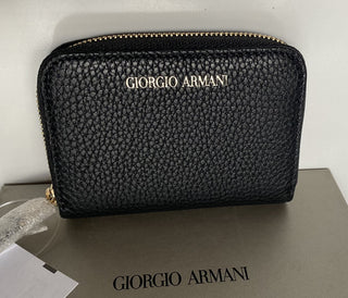 Giorgio Armani Logo Leather Zip-Aroud Wallet Made in Italy NIB $495
