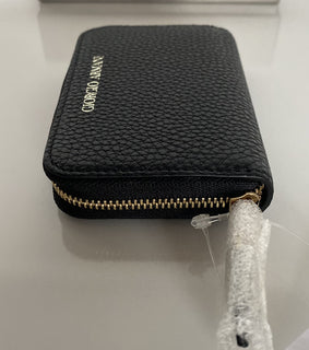 Giorgio Armani Logo Leather Zip-Aroud Wallet Made in Italy NIB $495