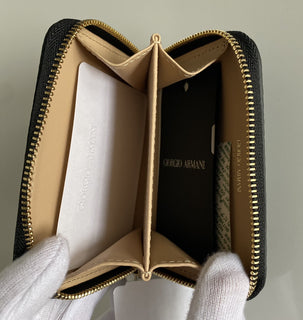 Giorgio Armani Logo Leather Zip-Aroud Wallet Made in Italy NIB $495