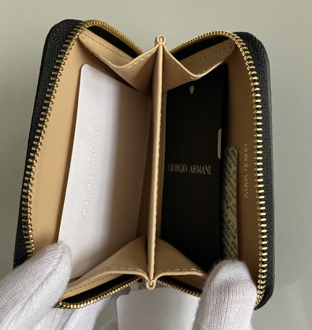 Giorgio Armani Logo Leather Zip-Aroud Wallet Made in Italy NIB $495
