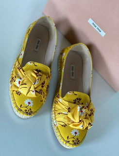 MIU MIU Women's Yellow Flower Espadrille Sandal 9 US 5S037D Made in Italy NIB