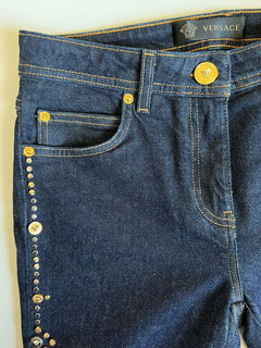 Versace Studded Women's Denim Dark Blue Jeans Size 27 US Italy NWT $1175