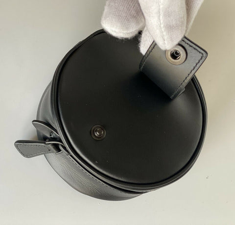 Bottega Veneta Black Perforated Round Compact Pouch 572037 Italy NWT $410