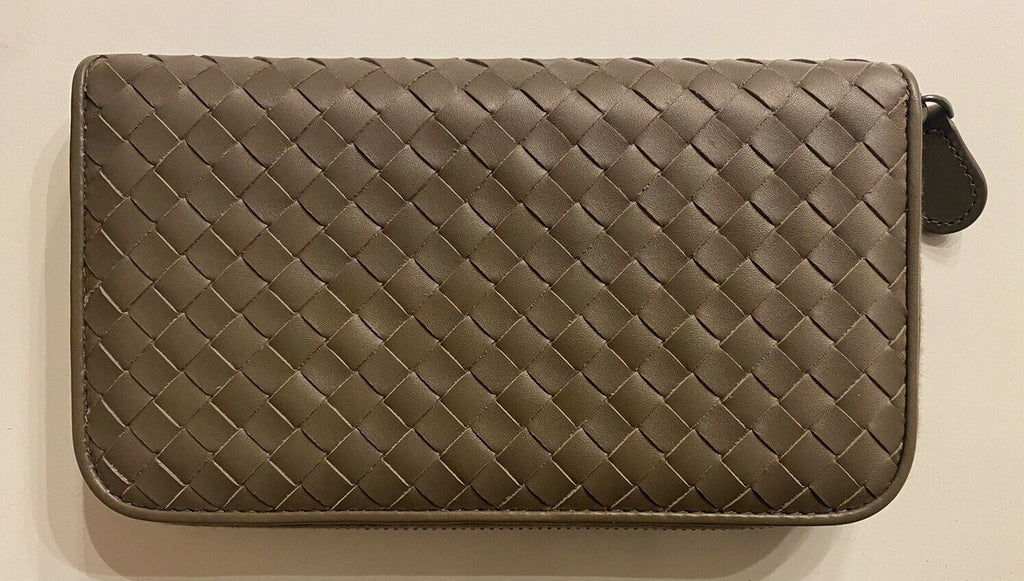 Bottega Veneta Intrecciato Zipper French Calf Leather Wallet Steel 518389 IT NWT