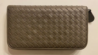 Bottega Veneta Intrecciato Zipper French Calf Leather Wallet Steel 518389 IT NWT