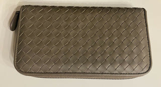 Bottega Veneta Intrecciato Zipper French Calf Leather Wallet Steel 518389 IT NWT