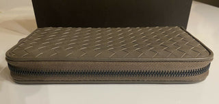 Bottega Veneta Intrecciato Zipper French Calf Leather Wallet Steel 518389 IT NWT