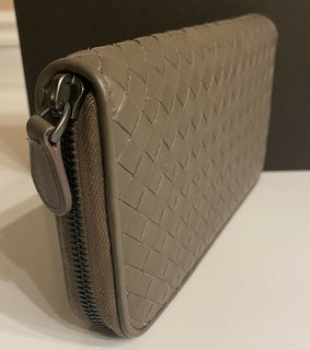 Bottega Veneta Intrecciato Zipper French Calf Leather Wallet Steel 518389 IT NWT
