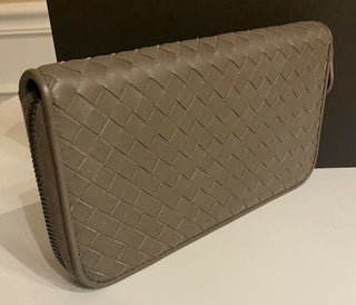 Bottega Veneta Intrecciato Zipper French Calf Leather Wallet Steel 518389 IT NWT