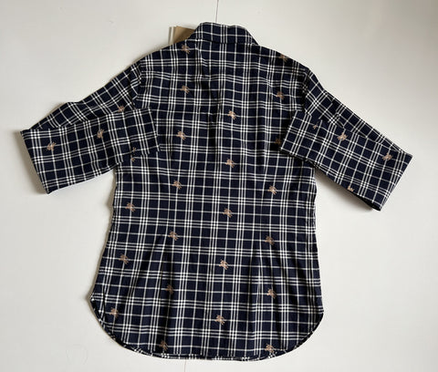Burberry Women's Navy Checks Button-Up Shirt  2 US (4 UK) NWT $350