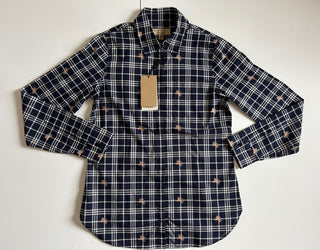Burberry Women's Navy Checks Button-Up Shirt 4 US (6 UK) NWT $350