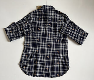 Burberry Women's Navy Checks Button-Up Shirt 4 US (6 UK) NWT $350