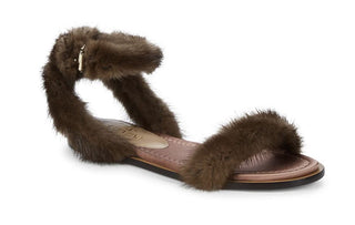 Valentino Garavani Mink Fur & Leather Ankle-Strap Flat Sandals 7.5 US NIB $1375