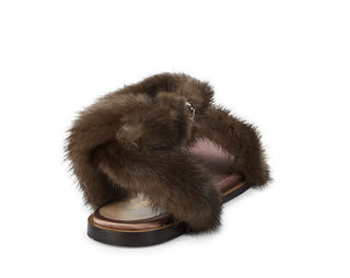 Valentino Garavani Mink Fur & Leather Ankle-Strap Flat Sandals 7.5 US NIB $1375