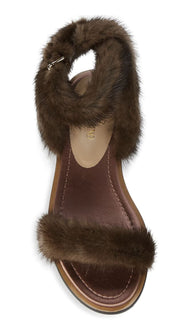 Valentino Garavani Mink Fur & Leather Ankle-Strap Flat Sandals 7.5 US NIB $1375
