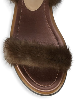 Valentino Garavani Mink Fur & Leather Ankle-Strap Flat Sandals 7.5 US NIB $1375