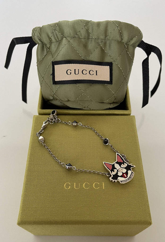 GUCCI Bosco & Orso Sterling Silver 925 Bracelet with Crystals 17 5024538 New