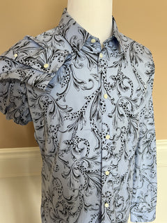 Versace Blue Graphic Print Dress Shirt Size 46 A87409 Made in Italy NWT $850